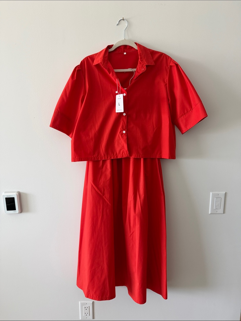 Bold Red Short Sleeve Button Crop Top Set